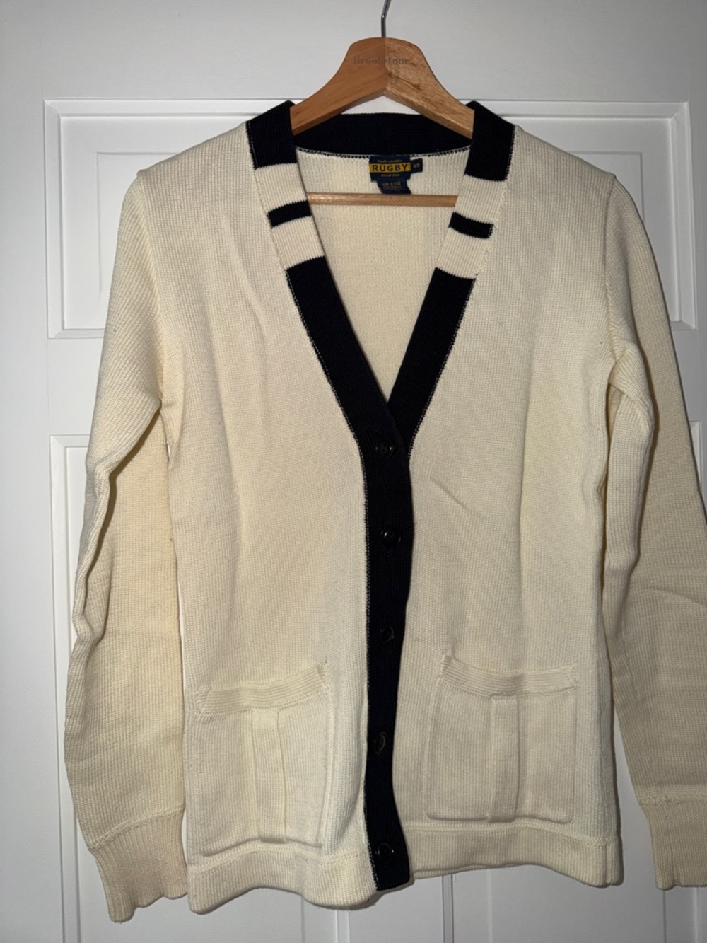 Ralph Lauren Rugby Cream Cardigan with Black Trim